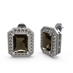 Esinti Dikdörtgen Küpe - Dumanlı kuvars 14 ayar beyaz altın küpe #ipchwm