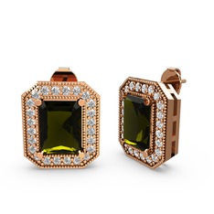 Esinti Dikdörtgen Küpe - Peridot ve pırlanta 18 ayar rose altın küpe (0.506 karat) #iujmsn