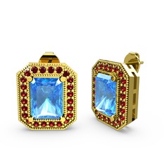 Esinti Dikdörtgen Küpe - Akuamarin ve garnet 8 ayar altın küpe #j08920