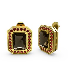 Esinti Dikdörtgen Küpe - Dumanlı kuvars ve garnet 14 ayar altın küpe #jkympf