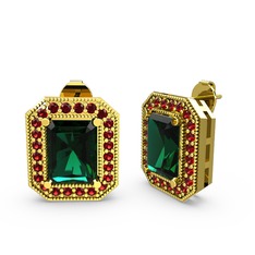 Esinti Dikdörtgen Küpe - Yeşil kuvars ve garnet 14 ayar altın küpe #jqpe9a