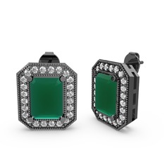 Esinti Dikdörtgen Küpe - Kök zümrüt ve pırlanta 925 ayar siyah rodyum kaplama gümüş küpe (0.506 karat) #k0iy00