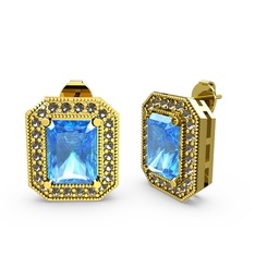 Esinti Dikdörtgen Küpe - Akuamarin ve dumanlı kuvars 14 ayar altın küpe #k75cme