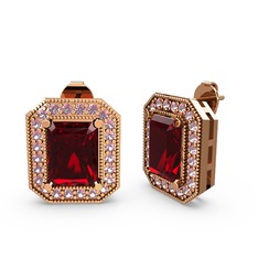 Esinti Dikdörtgen Küpe - Garnet ve pembe kuvars 14 ayar rose altın küpe #k7bxz3