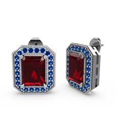 Garnet ve lab safir 925 ayar gümüş küpe
