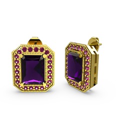 Esinti Dikdörtgen Küpe - Ametist ve rodolit garnet 14 ayar altın küpe #kgonur