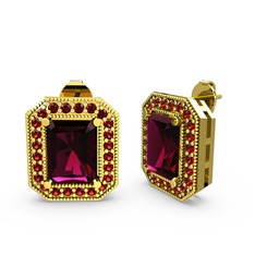 Esinti Dikdörtgen Küpe - Rodolit garnet ve garnet 14 ayar altın küpe #l6tx4i