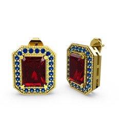 Garnet ve lab safir 8 ayar altın küpe