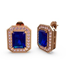 Esinti Dikdörtgen Küpe - Lab safir ve pembe kuvars 14 ayar rose altın küpe #m4300m