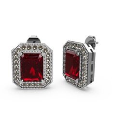 Garnet ve dumanlı kuvars 8 ayar beyaz altın küpe