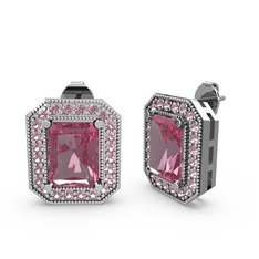 Esinti Dikdörtgen Küpe - Pembe kuvars 18 ayar beyaz altın küpe #max05f