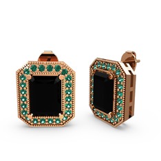 Esinti Dikdörtgen Küpe - Siyah zirkon ve yeşil kuvars 8 ayar rose altın küpe #mvagvh