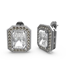 Esinti Dikdörtgen Küpe - Beyaz zirkon ve dumanlı kuvars 8 ayar beyaz altın küpe #n5g7o7