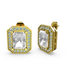 Esinti Dikdörtgen Küpe - Swarovski ve akuamarin 8 ayar altın küpe #nstjun