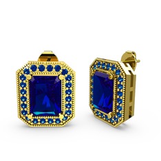 Esinti Dikdörtgen Küpe - Lab safir 18 ayar altın küpe #o7nf2a