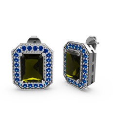 Esinti Dikdörtgen Küpe - Peridot ve lab safir 8 ayar beyaz altın küpe #okd8rq