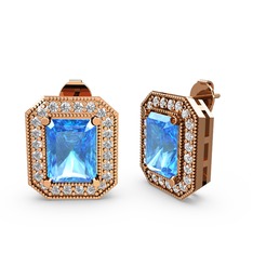 Esinti Dikdörtgen Küpe - Akuamarin ve pırlanta 14 ayar rose altın küpe (0.506 karat) #p0j47e