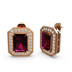 Esinti Dikdörtgen Küpe - Rodolit garnet ve pırlanta 8 ayar rose altın küpe (0.506 karat) #pc2juz