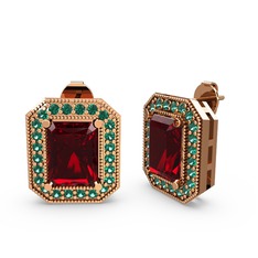 Garnet ve yeşil kuvars 8 ayar rose altın küpe