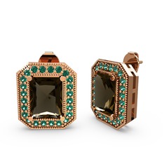 Esinti Dikdörtgen Küpe - Dumanlı kuvars ve yeşil kuvars 18 ayar rose altın küpe #plzf09