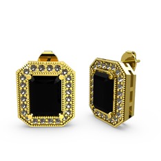 Esinti Dikdörtgen Küpe - Siyah zirkon ve dumanlı kuvars 18 ayar altın küpe #ptk19q