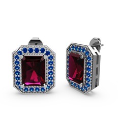 Rodolit garnet ve lab safir 8 ayar beyaz altın küpe