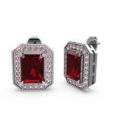 Esinti Dikdörtgen Küpe - Garnet ve pembe kuvars 18 ayar beyaz altın küpe #qdjzd8