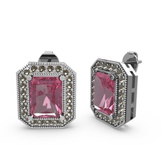 Esinti Dikdörtgen Küpe - Pembe kuvars ve dumanlı kuvars 8 ayar beyaz altın küpe #qh30gy