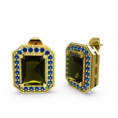 Peridot ve lab safir 925 ayar altın kaplama gümüş küpe
