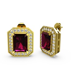 Esinti Dikdörtgen Küpe - Rodolit garnet ve swarovski 14 ayar altın küpe #qvno7y