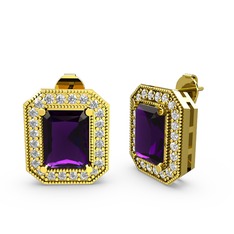 Esinti Dikdörtgen Küpe - Ametist ve swarovski 8 ayar altın küpe #r2uyfj