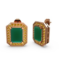 Esinti Dikdörtgen Küpe - Kök zümrüt ve sitrin 18 ayar rose altın küpe #r993hm