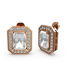 Esinti Dikdörtgen Küpe - Beyaz zirkon ve akuamarin 18 ayar rose altın küpe #rnreyr