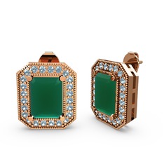 Esinti Dikdörtgen Küpe - Kök zümrüt ve akuamarin 18 ayar rose altın küpe #rz2t4a