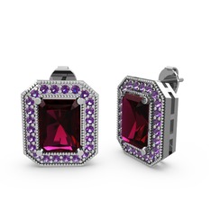 Esinti Dikdörtgen Küpe - Rodolit garnet ve ametist 14 ayar beyaz altın küpe #s1vv63