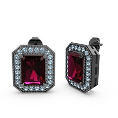 Esinti Dikdörtgen Küpe - Rodolit garnet ve akuamarin 925 ayar siyah rodyum kaplama gümüş küpe #tcoizd