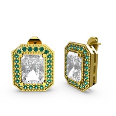 Swarovski ve yeşil kuvars 8 ayar altın küpe