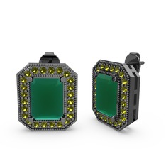Esinti Dikdörtgen Küpe - Kök zümrüt ve peridot 925 ayar siyah rodyum kaplama gümüş küpe #ugb48b