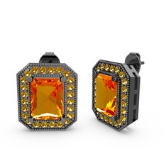 Esinti Dikdörtgen Küpe - Sitrin 925 ayar siyah rodyum kaplama gümüş küpe #uiih4u