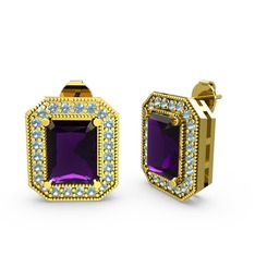 Esinti Dikdörtgen Küpe - Ametist ve akuamarin 8 ayar altın küpe #v1d18x