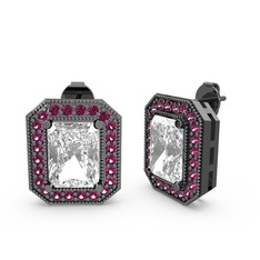Esinti Dikdörtgen Küpe - Swarovski ve rodolit garnet 925 ayar siyah rodyum kaplama gümüş küpe #wdsmwk