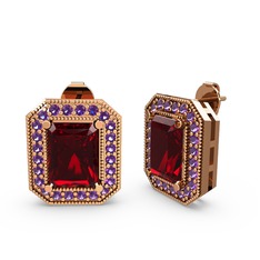 Esinti Dikdörtgen Küpe - Garnet ve ametist 14 ayar rose altın küpe #whfofe