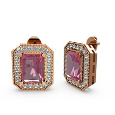 Esinti Dikdörtgen Küpe - Pembe kuvars ve akuamarin 925 ayar rose altın kaplama gümüş küpe #wxl99z