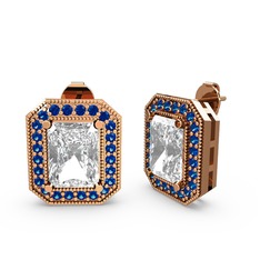 Swarovski ve lab safir 18 ayar rose altın küpe