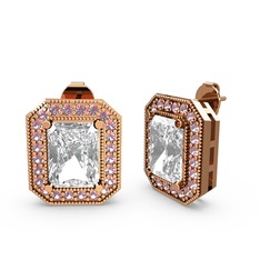 Swarovski ve pembe kuvars 18 ayar rose altın küpe