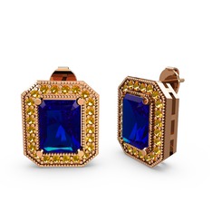 Esinti Dikdörtgen Küpe - Lab safir ve sitrin 8 ayar rose altın küpe #z9vbm0