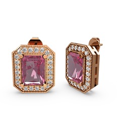 Pembe kuvars ve swarovski 8 ayar rose altın küpe