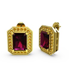 Esinti Dikdörtgen Küpe - Rodolit garnet ve sitrin 925 ayar altın kaplama gümüş küpe #zu6e5x