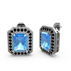 Esinti Dikdörtgen Küpe - Akuamarin ve siyah zirkon 925 ayar gümüş küpe #zue5jd