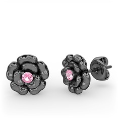 Delphina Çiçek Küpe - Pembe kuvars 925 ayar siyah rodyum kaplama gümüş küpe #17kafzl